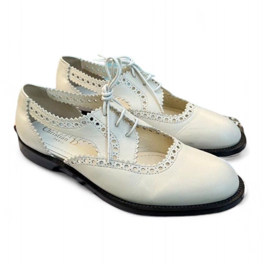 DIOR Teddy-D Derby Off White Cut-Out Accent Calf-Skin Oxfords Size EU37 D - Picture 4 of 12